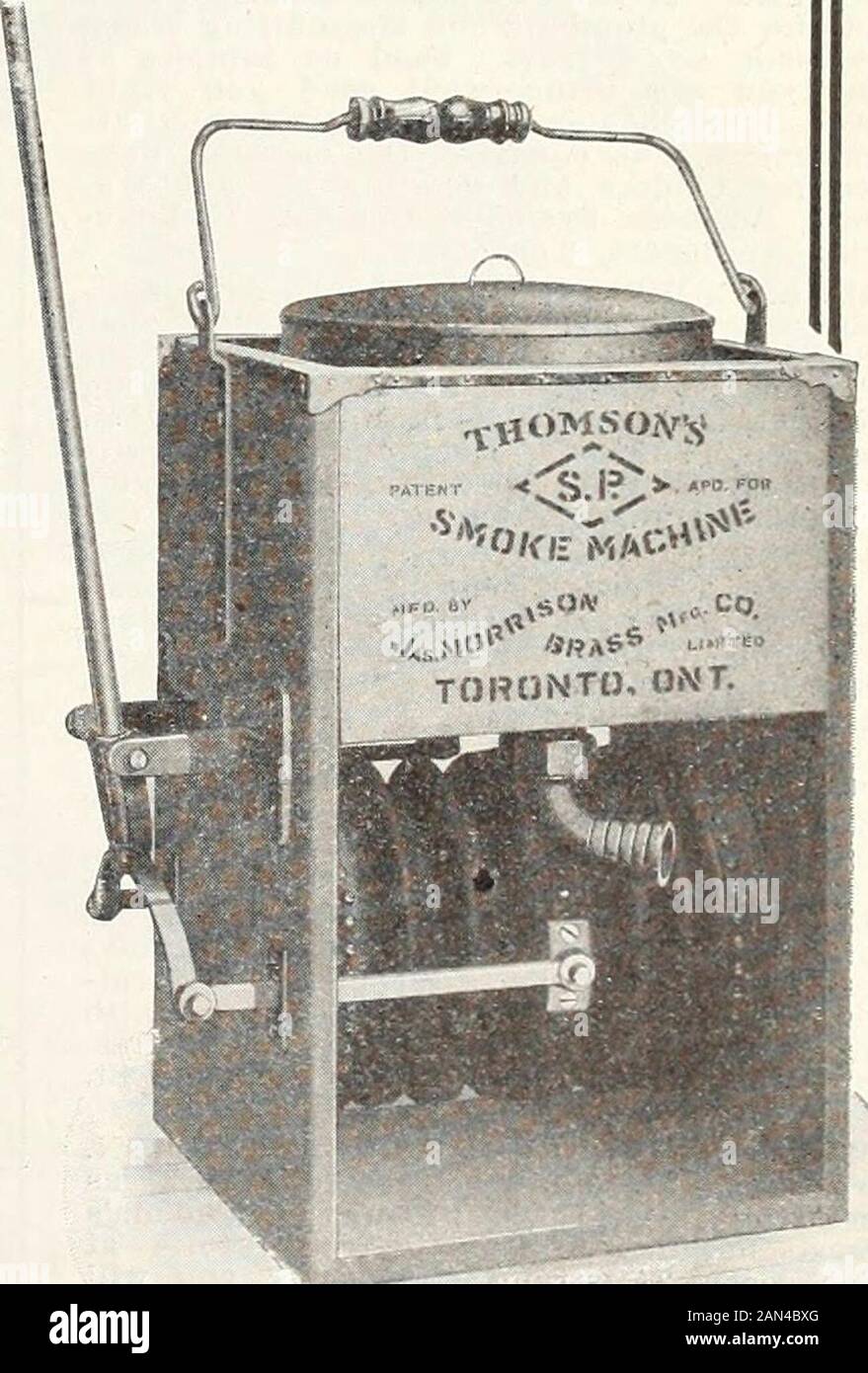 Mechanical Contracting & Plumbing January-December 1912 . The Plumbers Busy Season will soon begin and you will have to make a great number of tests.By using the Thomson SMOKEMACHINE all leaks can be quickly detectedand rectified. This testing machine is themost practical and scientificdevice of its kind. Very stronglybuilt, yet light and portable, thatcan be readily carried from placeto place. It will pay you to get our circulars and prices at once. The James Morrison Brass Mfg. Co., Ltd. 93-97 Adelaide Street West, TORONTO. 19 PLUMBER AND STEAMFITTER Condensed or Want Ads. FOR SALE FOR SALE— Stock Photo