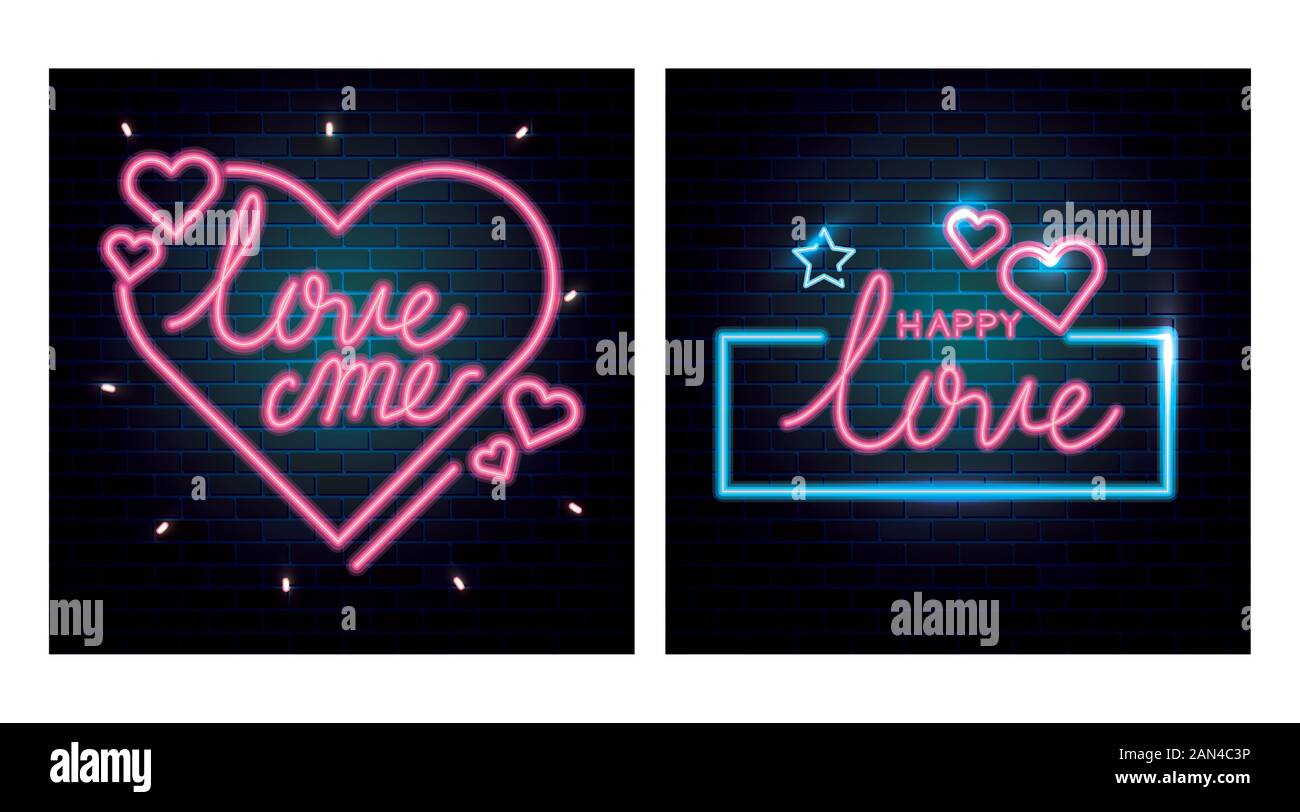 set of lettering of neon light for valentines day Stock Vector Image ...