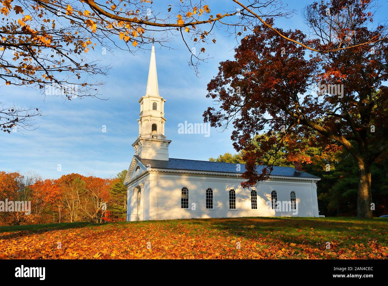 The Martha Mary Chapel of Wayside Inn on a sunny morning. The Chapel was built by Henry Ford and has long been recognized as a Sudbury landmark. Stock Photo