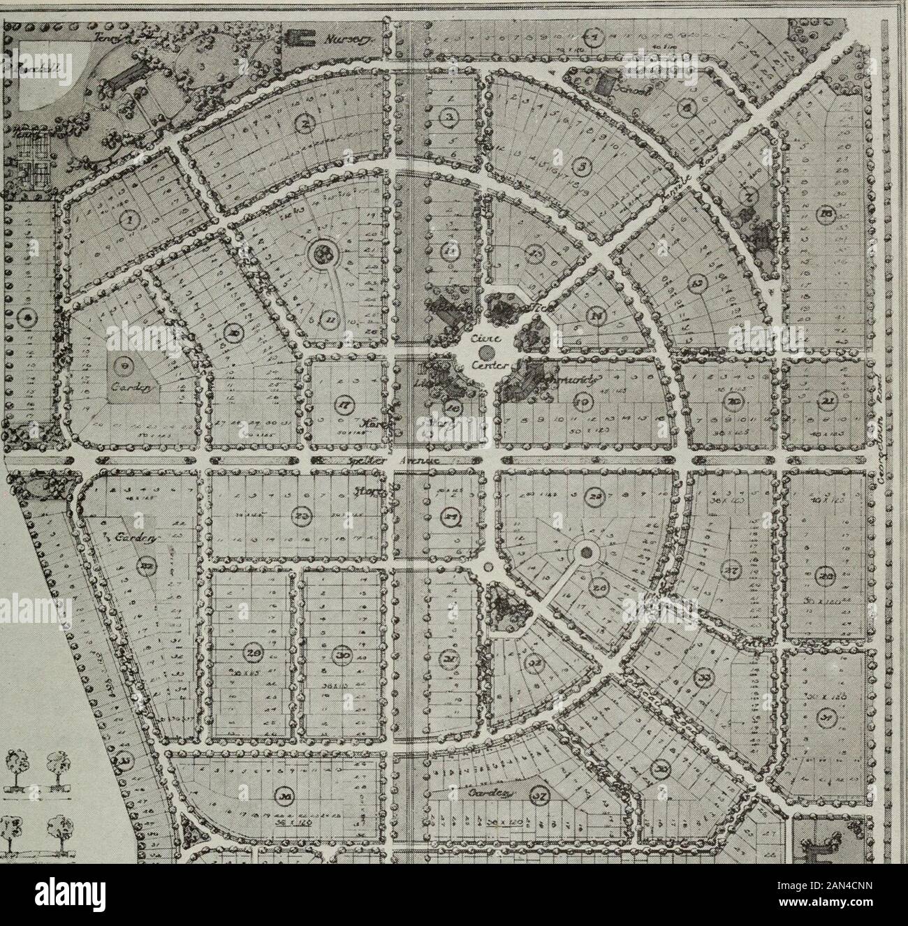 The 1917 Reptonian: an annual publication representative of the work in the professional course of landscape gardening at the University of Illinois . arrangement, but drafting and thesis—altogether thirty toforty points—especial attention is directed to the following, in the plansthat are shown: The readiness of communication between the factory andall parts of the tract, the admirable orientation of lots, their symmetry andappropriate size. In Miss Simpsons plan, the northeast diagonal, which offers the nat-ural entrance to the tract for persons coming from the city, terminates inan attracti Stock Photo