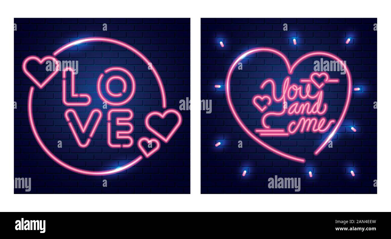 set of lettering of neon light for valentines day Stock Vector Image ...