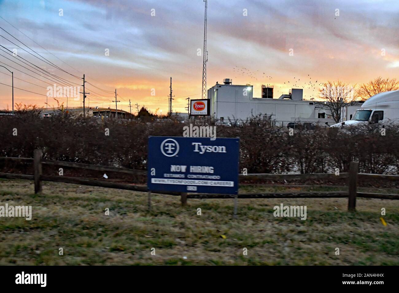 Emporia, Kansas, USA, January 8, 2020 Tyson Foods is hiring. Sign in