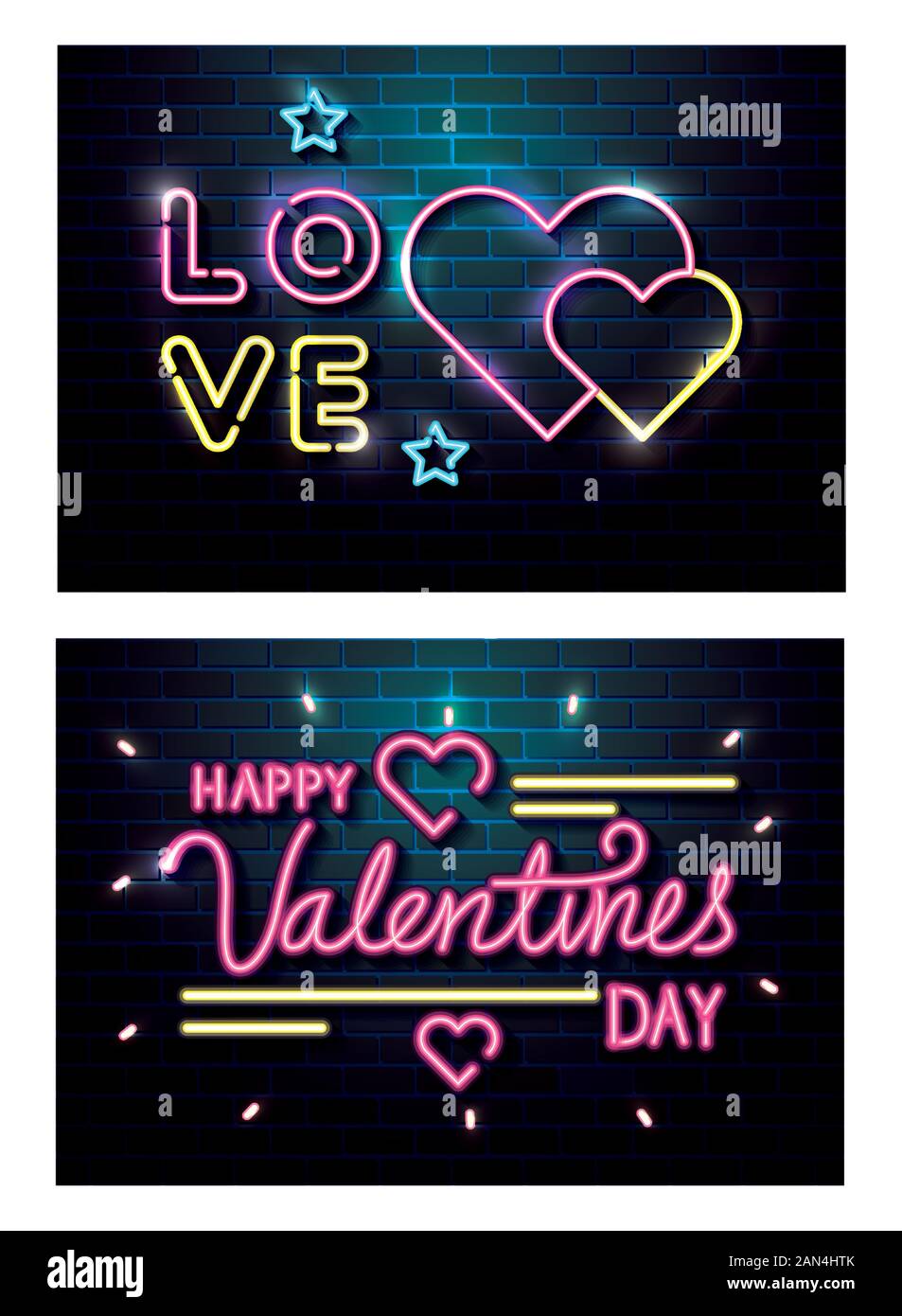set of lettering of neon light for valentines day Stock Vector Image ...