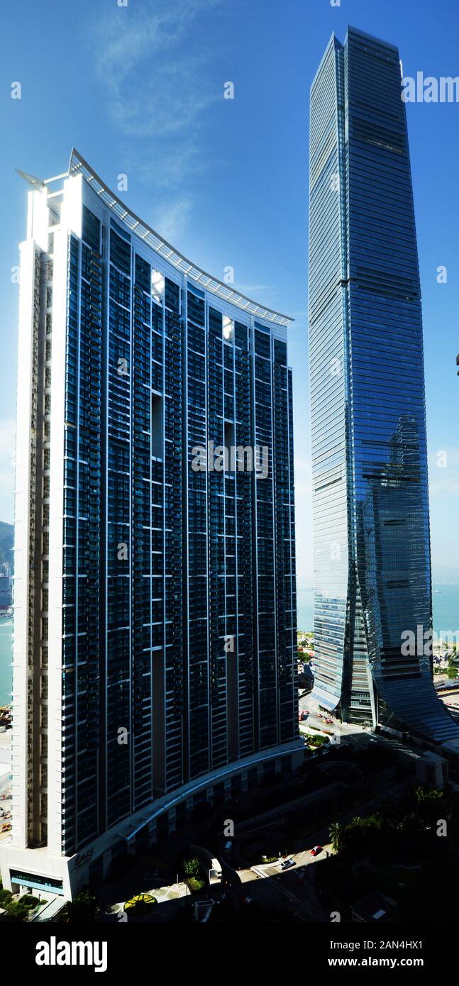 Modern residential and commercial tall buildings around the Civic forum in Kowloon, Hong Kong. Stock Photo