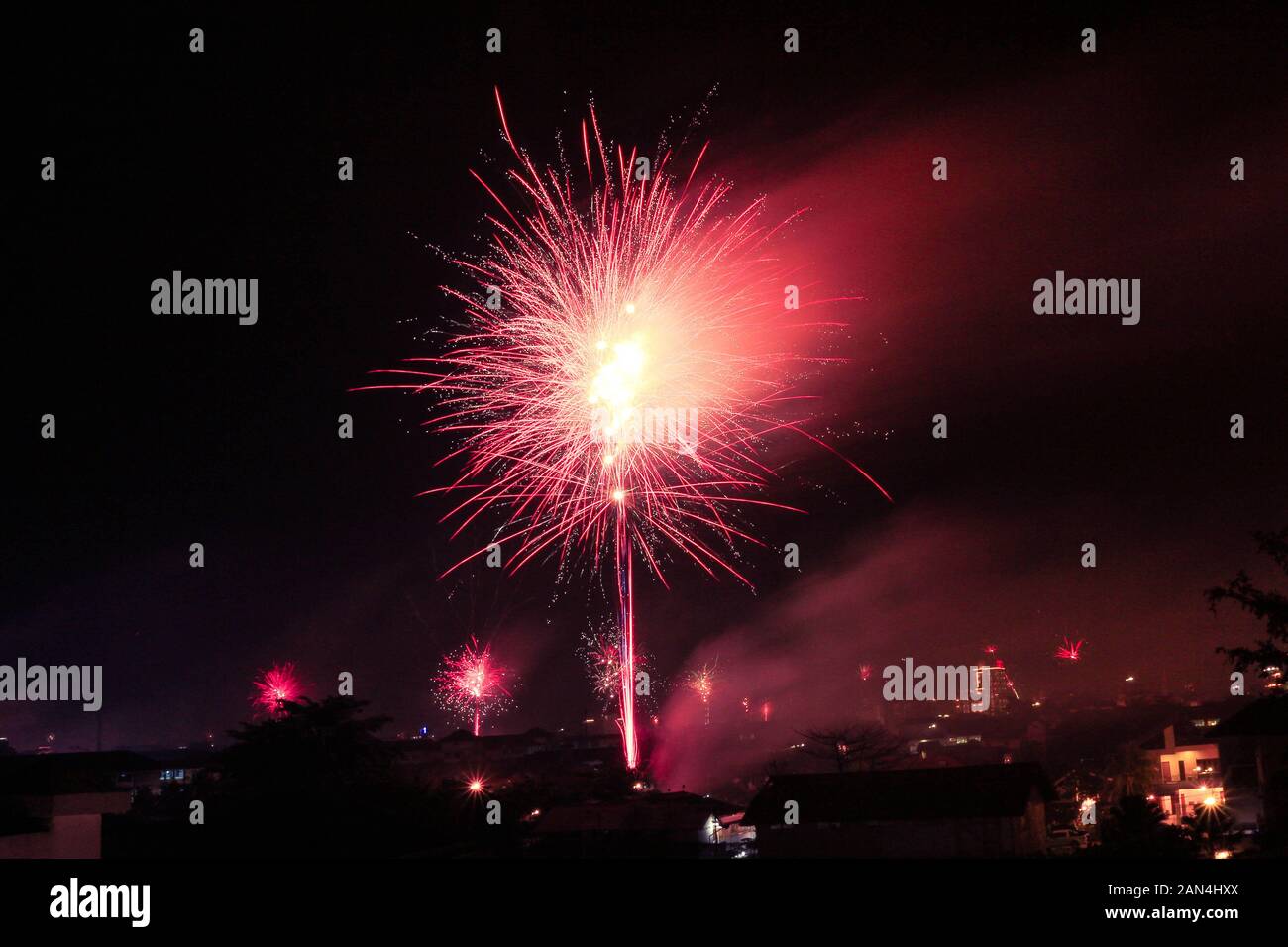 Celebration of New Year on Firework Party Stock Photo