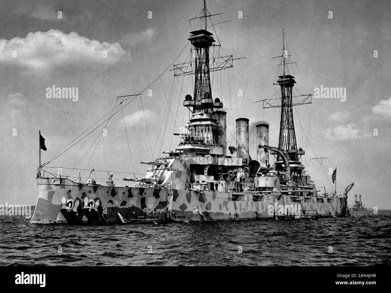 The USS New Jersey (BB-16) in camouflage coat. 1918 Stock Photo