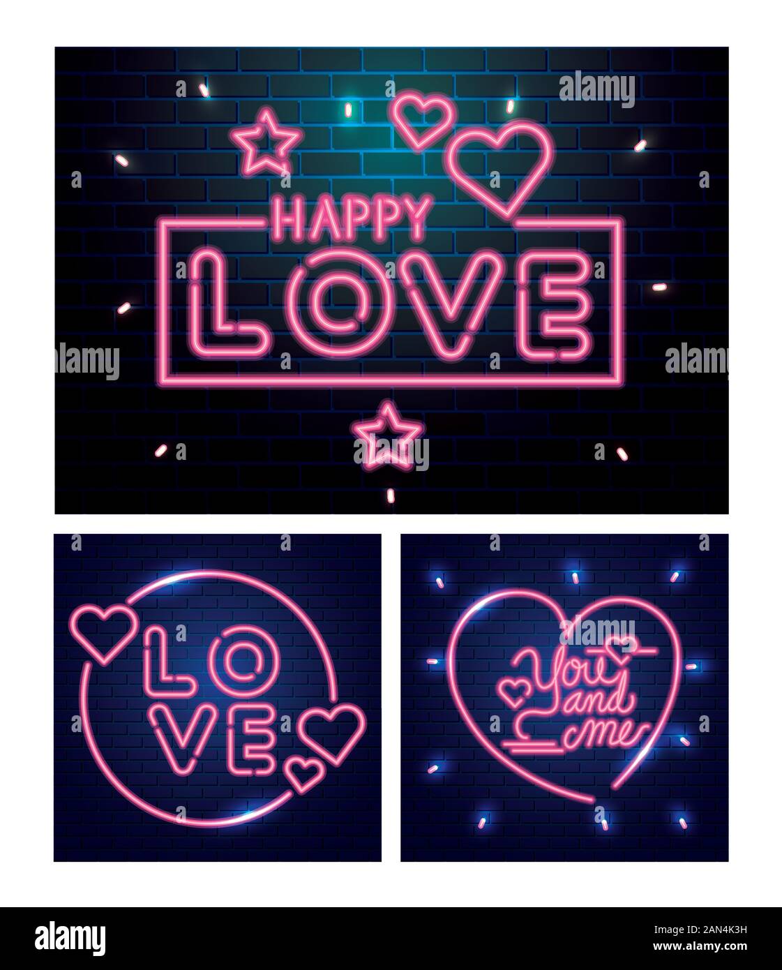 set of lettering of neon light for valentines day Stock Vector Image ...