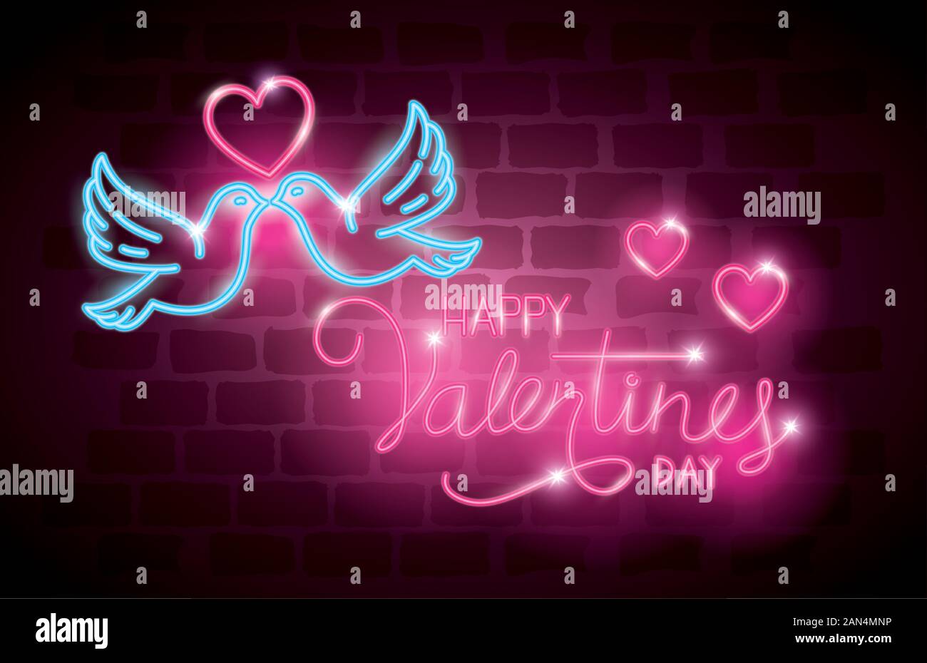 happy valentines day label in neon light, icons valentine day Stock ...