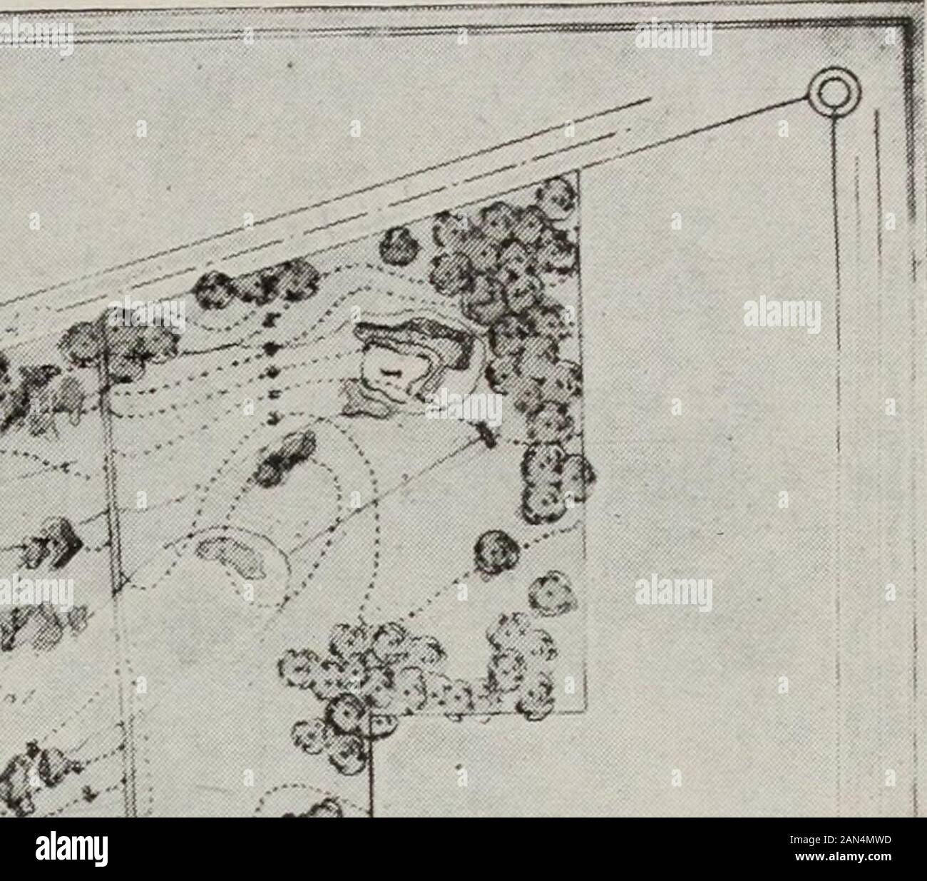 The 1917 Reptonian: an annual publication representative of the work in the professional course of landscape gardening at the University of Illinois . % ^ fc^t £ & /« ^ O to z C# 00 ; ;j •-&gt; v111? t  - 1 ^ &lt; f, -I •L^t. co Tltil,!Holl). The 19 17 Reptonian Senior Design D. R.- Downey This design presents a course consisting of eighteen holes with a totallength of 6216 yards. A spacious entrance is provided, leading to a club-house large enough to accommodate all the members and their guests. Ata convenient distance from the clubhouse, a garage and parking space islocated. The course itse Stock Photo