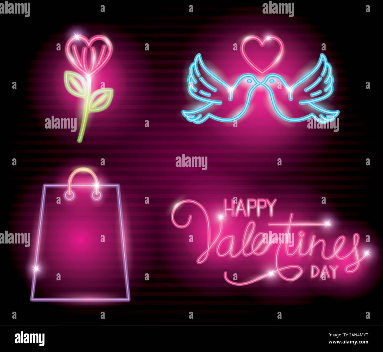 set of valentine icons in neon light Stock Vector Image & Art - Alamy