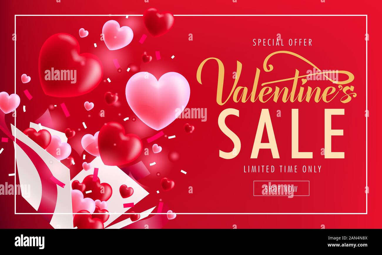 Valentine's Day Sale Realistic Banner in Red Background with White ...