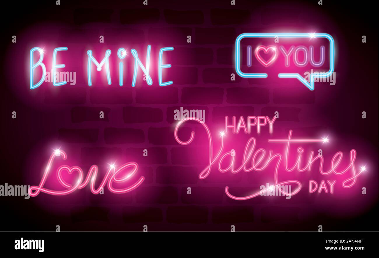 set of valentine icons in neon light Stock Vector Image & Art - Alamy