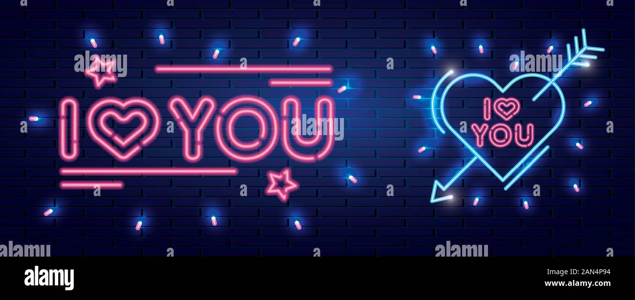 set of lettering of neon light for valentines day Stock Vector Image ...