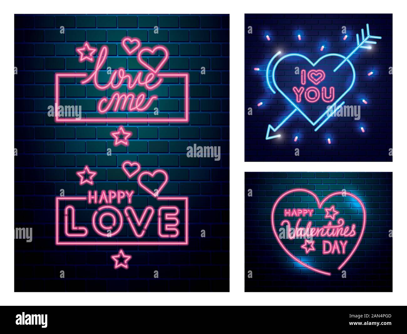 set of lettering of neon light for valentines day Stock Vector Image ...