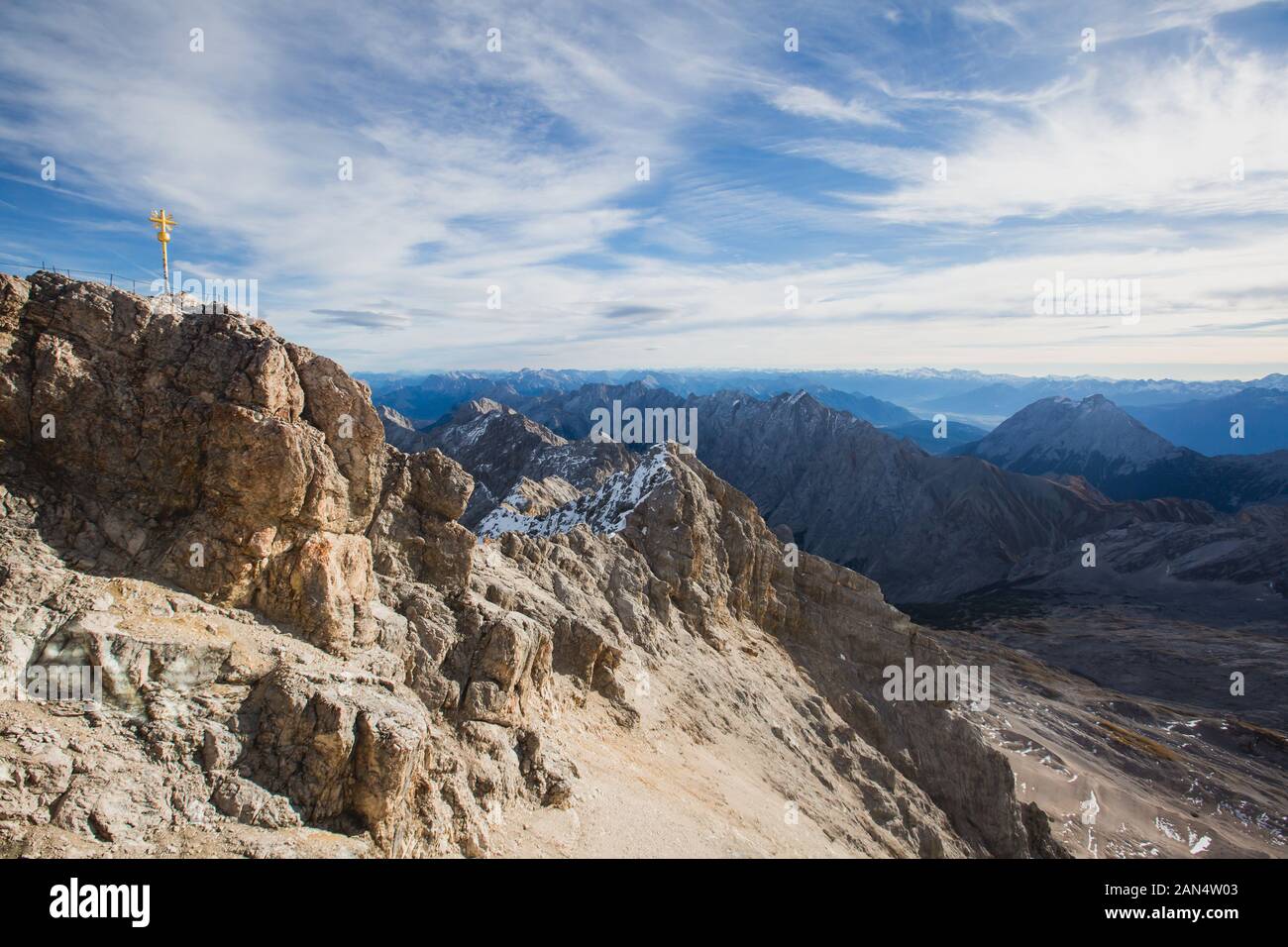 Beautiful vibrant view on mountain Zugspitze (highest mountain of ...