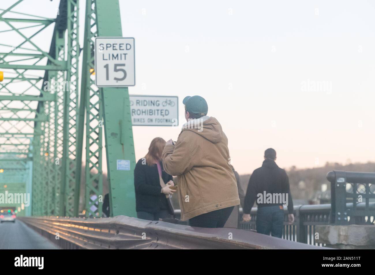 New Hope, PA, January 12, 2020: The New Hope–Lambertville Bridge is a six-span, 1,053-foot (321 m)-long bridge spanning the Delaware River that connec Stock Photo