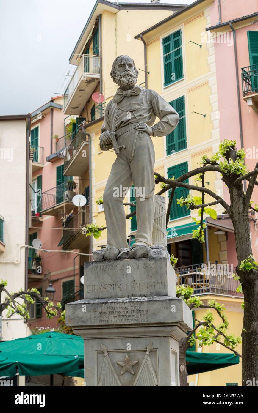 Monument of Giuseppe Garibaldi in the Italian town Monterosso al Mare of the coastal area Cinque Terre Stock Photo