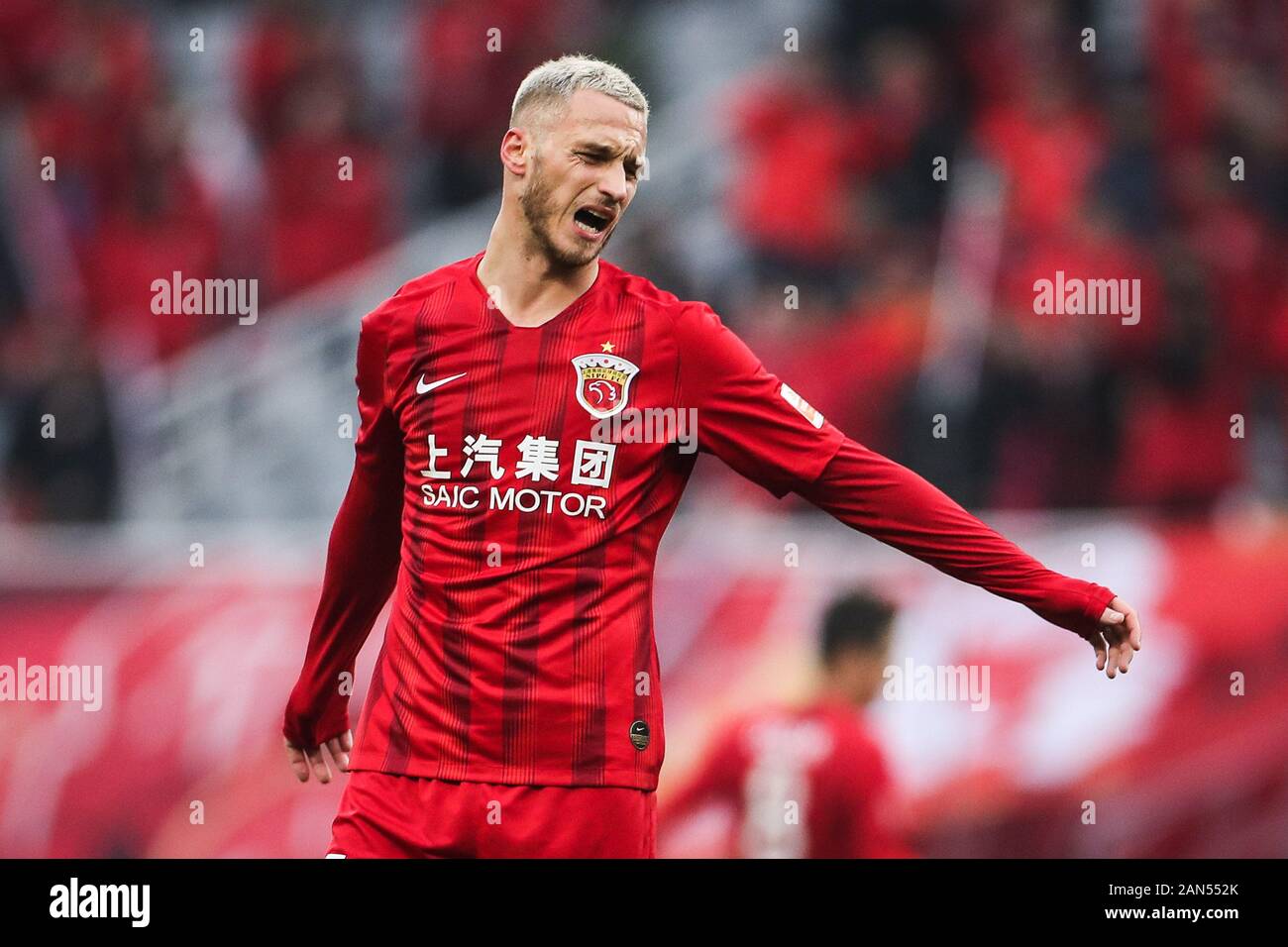 Austrian football player Marko Arnautovic of Shanghai SIPG F.C. reacts during the 30th round match of Chinese Football Association Super League (CSL) Stock Photo