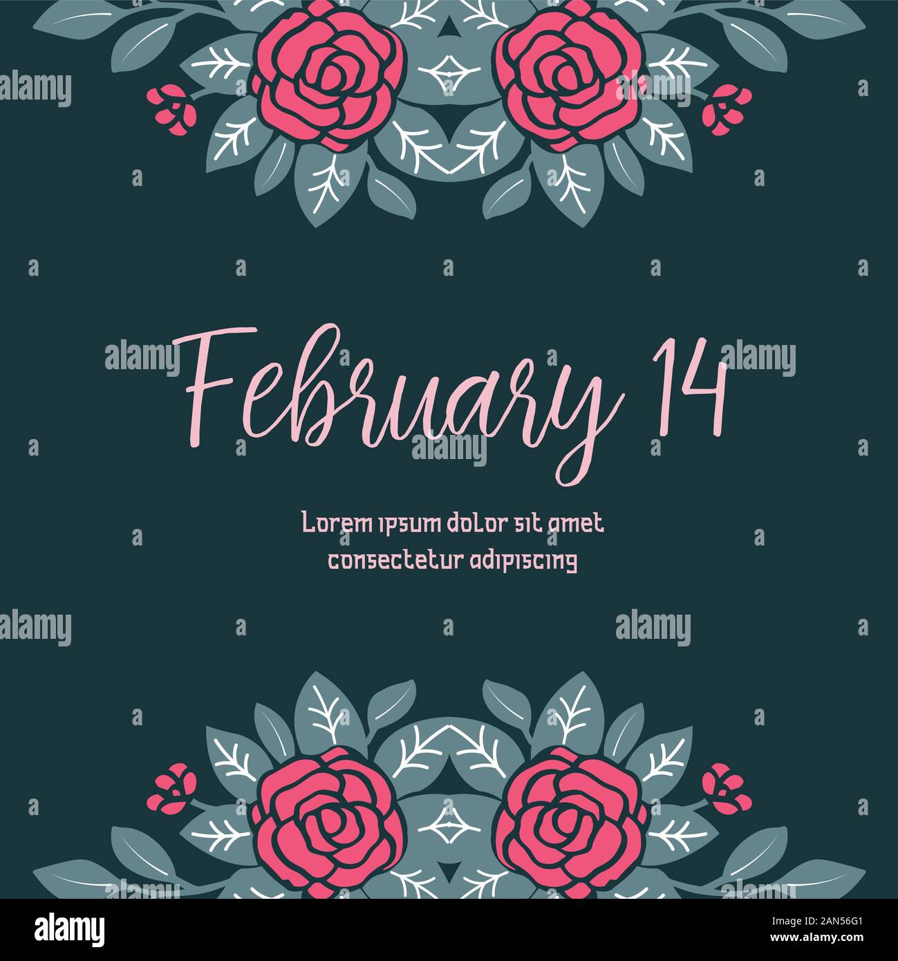 Feb Roses Design Pattern shape elegant of leaf and rose flower frame, for romantic 14 ...