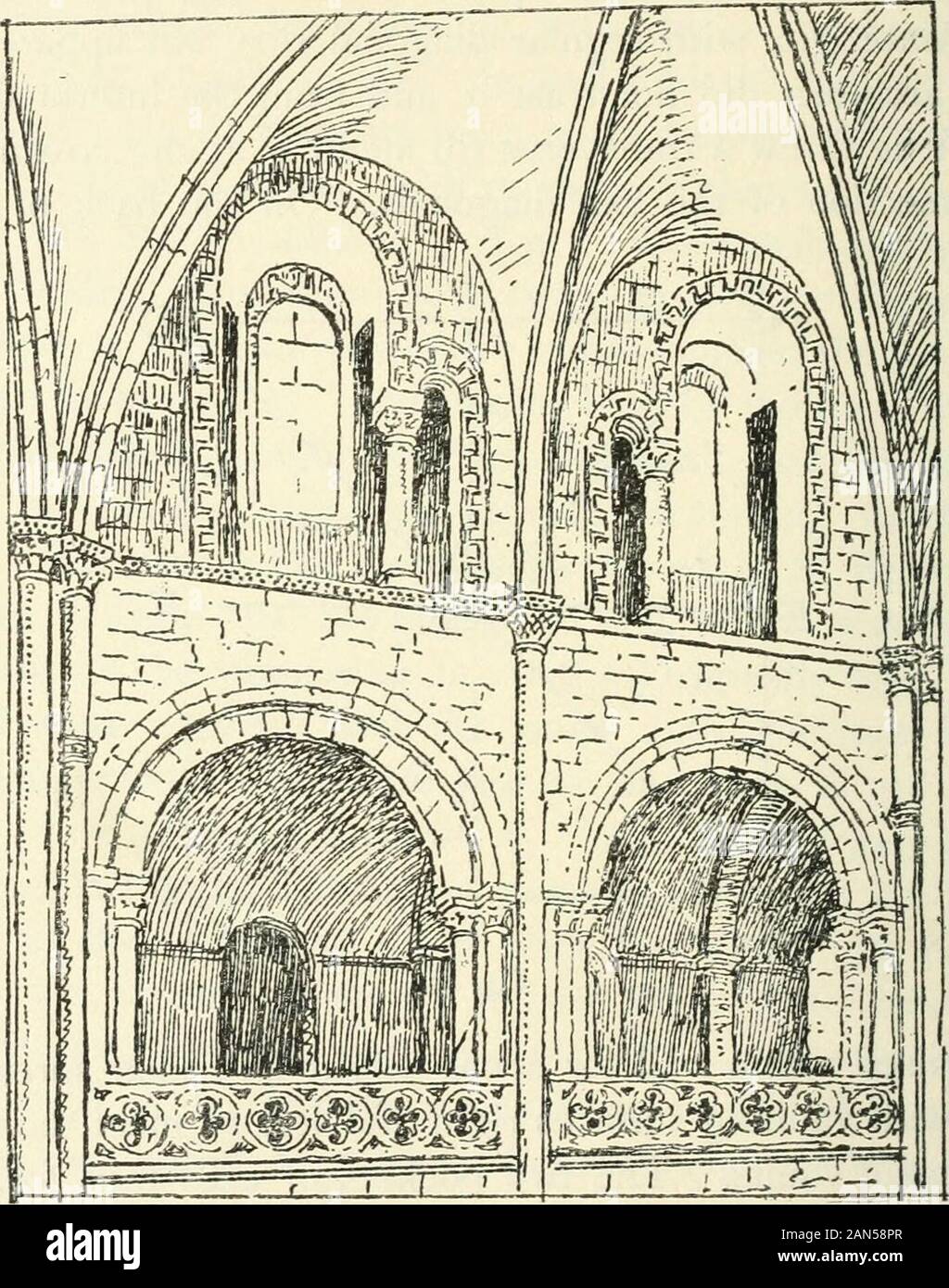 Gothic architecture in France, England, and Italy . Fig- 13- he raised a thin wall for some height and then spread itout with vaulting surfaces right and left to meet those ofthe main vaults. The two pockets or cells thus formeddescribed an ellipse on the main walls, and their crownnaturally ran obliquely towards the centre of the mainvault where the various ribs met. In Fig. 13 AD andBC are the transverse arches dividing the bays, andAC and BD are the diagonals: EF is the intrudedtransverse arch, G the common point of intersection, and 42 THE GOTHIC VAULT [CH. Ill the dotted lines show the di Stock Photo