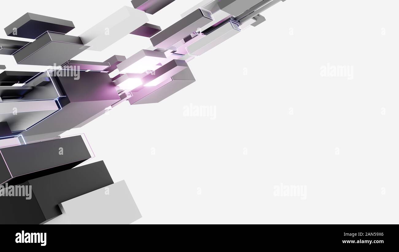 Abstract background of light and dark cubes, a flash of pink light ...