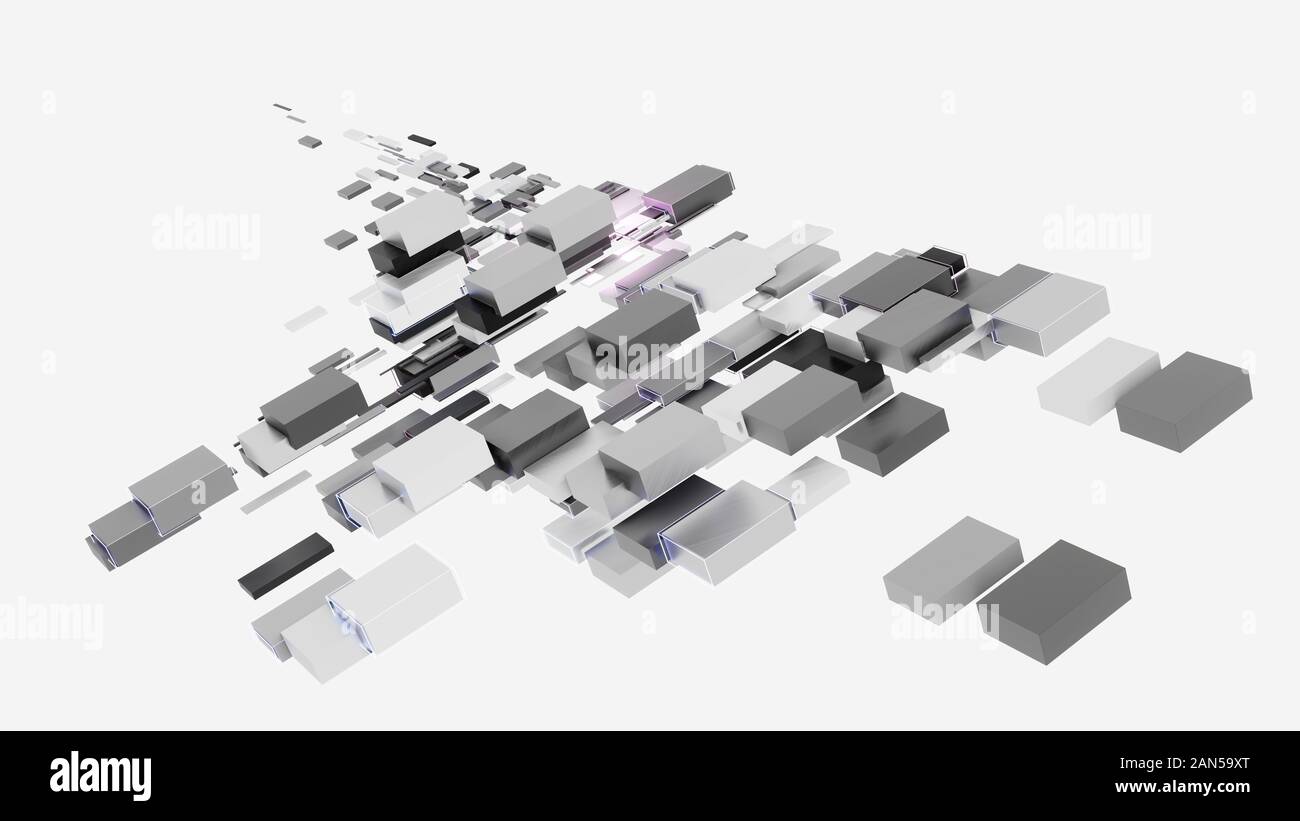 Abstract background of light and dark cubes, a flash of pink light ...