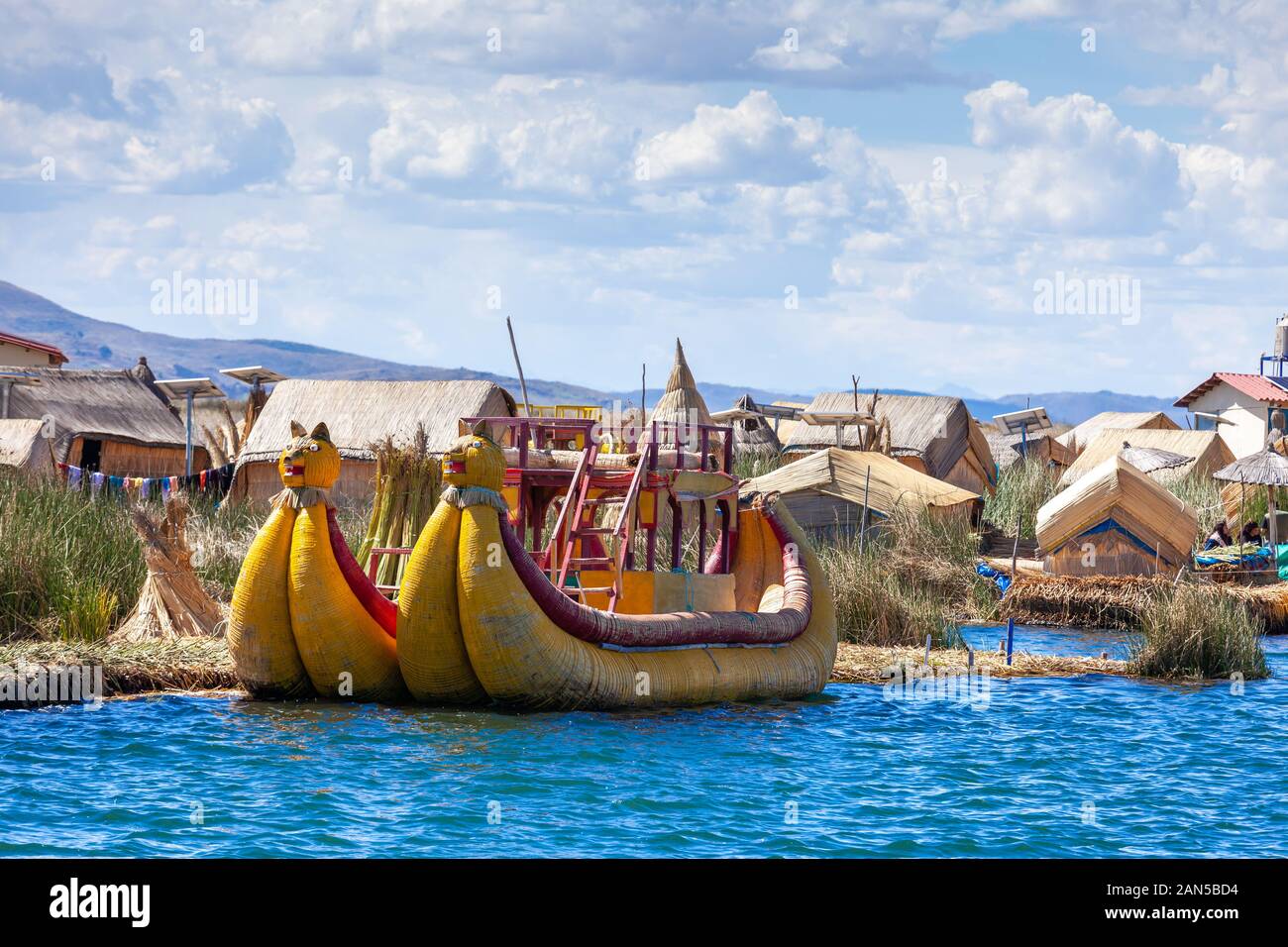 Peruvian Reed Boat Traditional reed boat as transportation for tourists, floating Uros ...