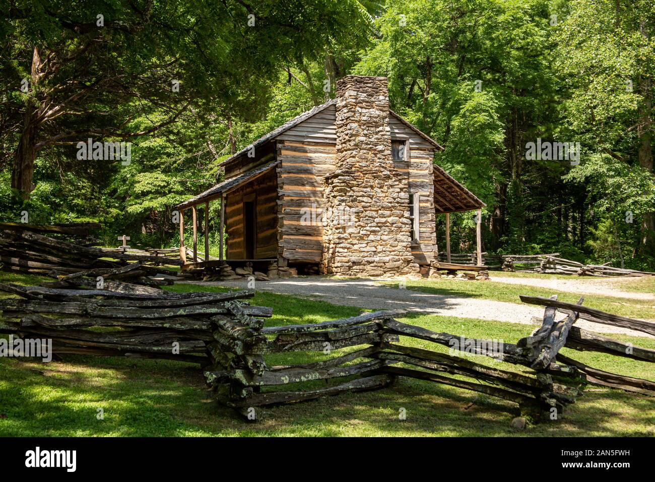 Historical John Oliver Cabin in Cades Cove in Blount County, Tennessee. Build in the early 1820's and was originally called Kate's Cove. Stock Photo