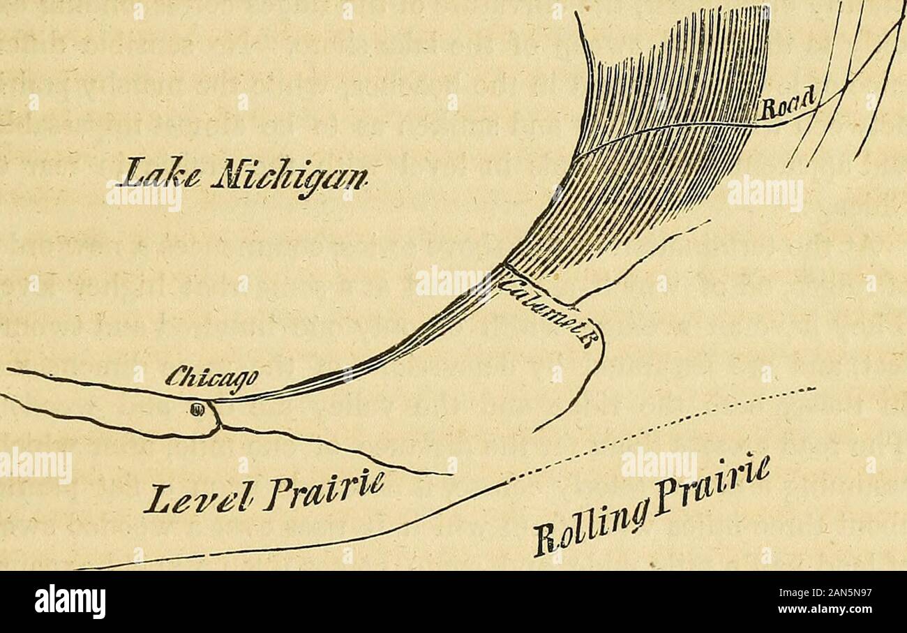 The American journal of science and arts . ology of Upper Illinois. 135 try, or one whose rapid descent might measurably compensatefor want of area in giving rise to alluvial deposits. Neither dorivers of any magnitude find their outlet here, which, like theSt. Clair where it enters Lake St. Clair, might produce flat plainsof considerable extent. Its origin seems to have been connectedwith a higher level of the lake, when its waters advanced inlandquite to the rolling prairie. Nor would this supposition be at allsatisfactory perhaps, except for the knowledge we possess of thealmost universal, Stock Photo