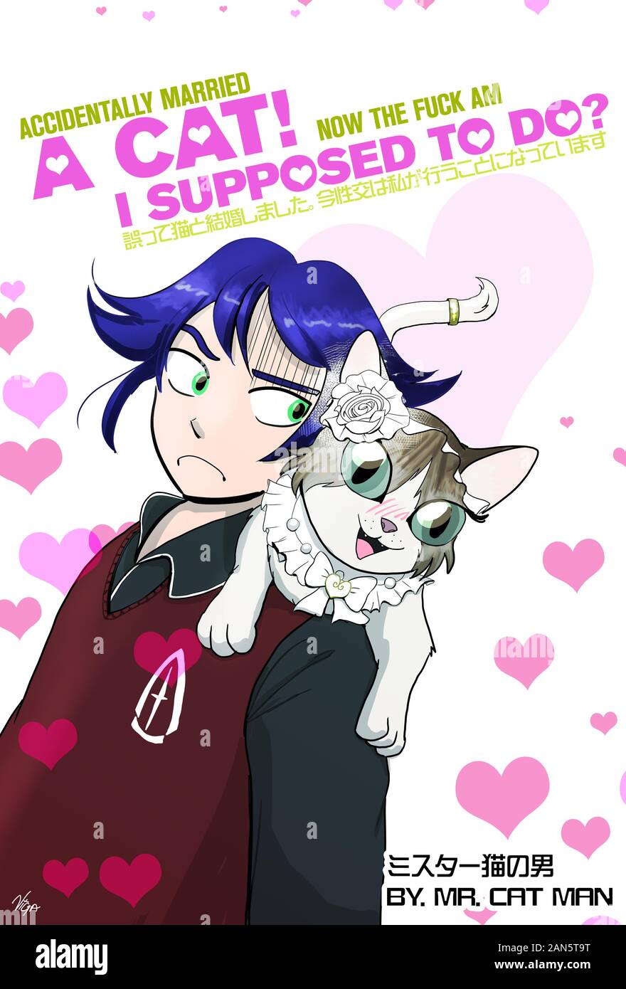 You know those weird light novels from Japan? Here's a parody you can use. 'Accidentally married A CAT! Now wtf am I supposed to do!' Stock Photo