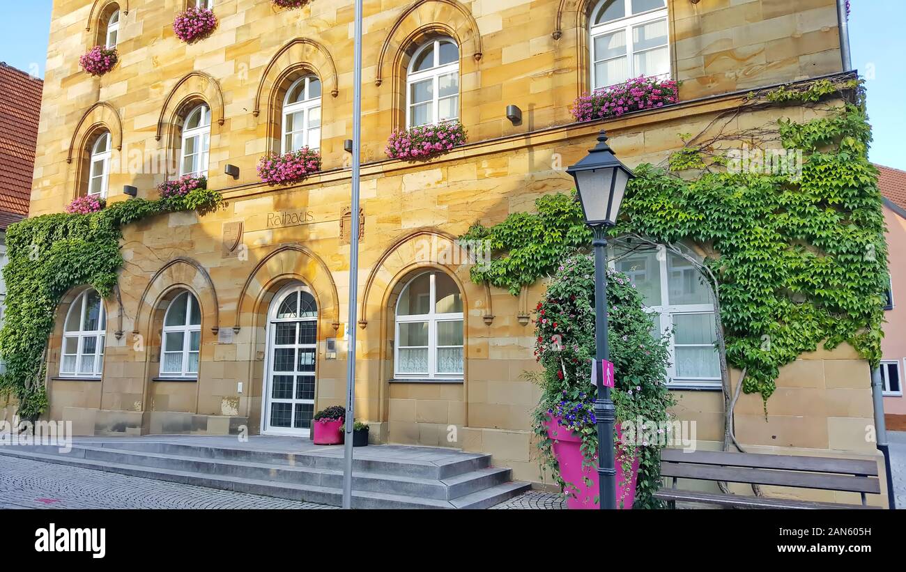 Wassertrüdingen Bavaria / Germany - 04 08 2019: Wassertrüdingen is a city Germany, with many historical attractions . Rathaus Stock Photo