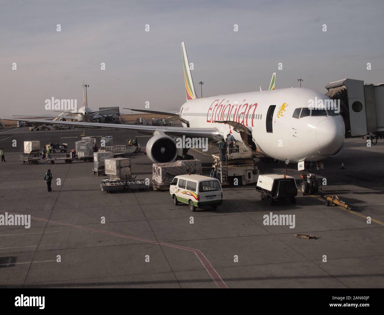 Ethiopian airlines refueling at airport Stock Photo