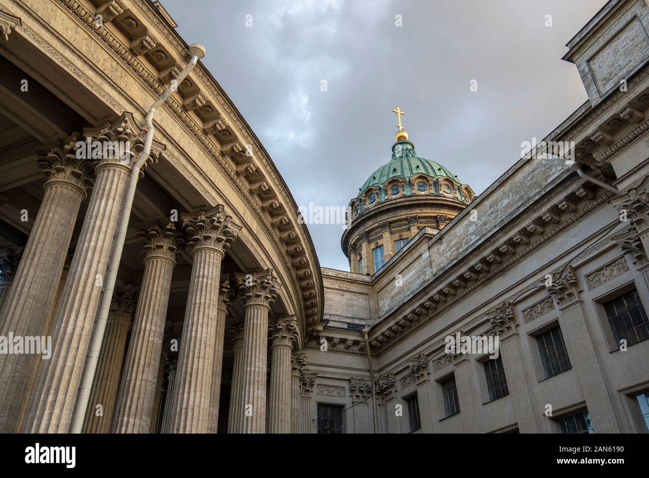 Kazan Cathedral or Kazanskiy Kafedralniy Sobor also known as the Cathedral of Our Lady of Kazan in Saint Petersburg, Russia at sunset Stock Photo