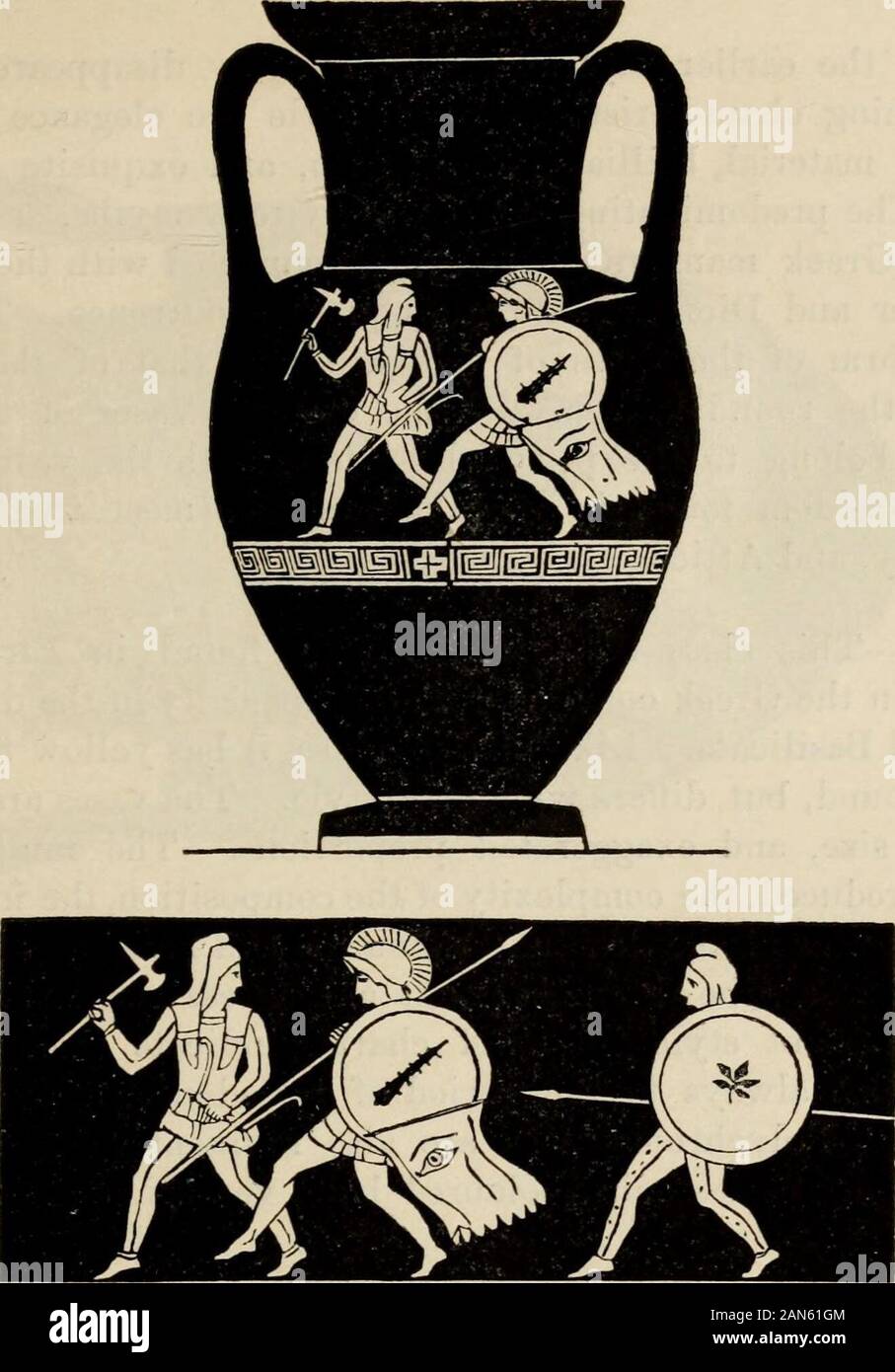 Handbook of archaeology, Egyptian - Greek - Etruscan - Roman . of their designsvanishes and gives way to the beautiful, so that they might beranked in the fourth class. The harshness and violence of move-ment so striking in the archaic vases gradually disappear, and makeway for a calm and severe dignity. The artists, however, did notyet work with perfect freedom, and the designs are rather stiff.The subjects represented are the same as those on the vases of thesecond class. The forms of the vases have something more elegantthan those of the second class, although they present great varia-tions Stock Photo