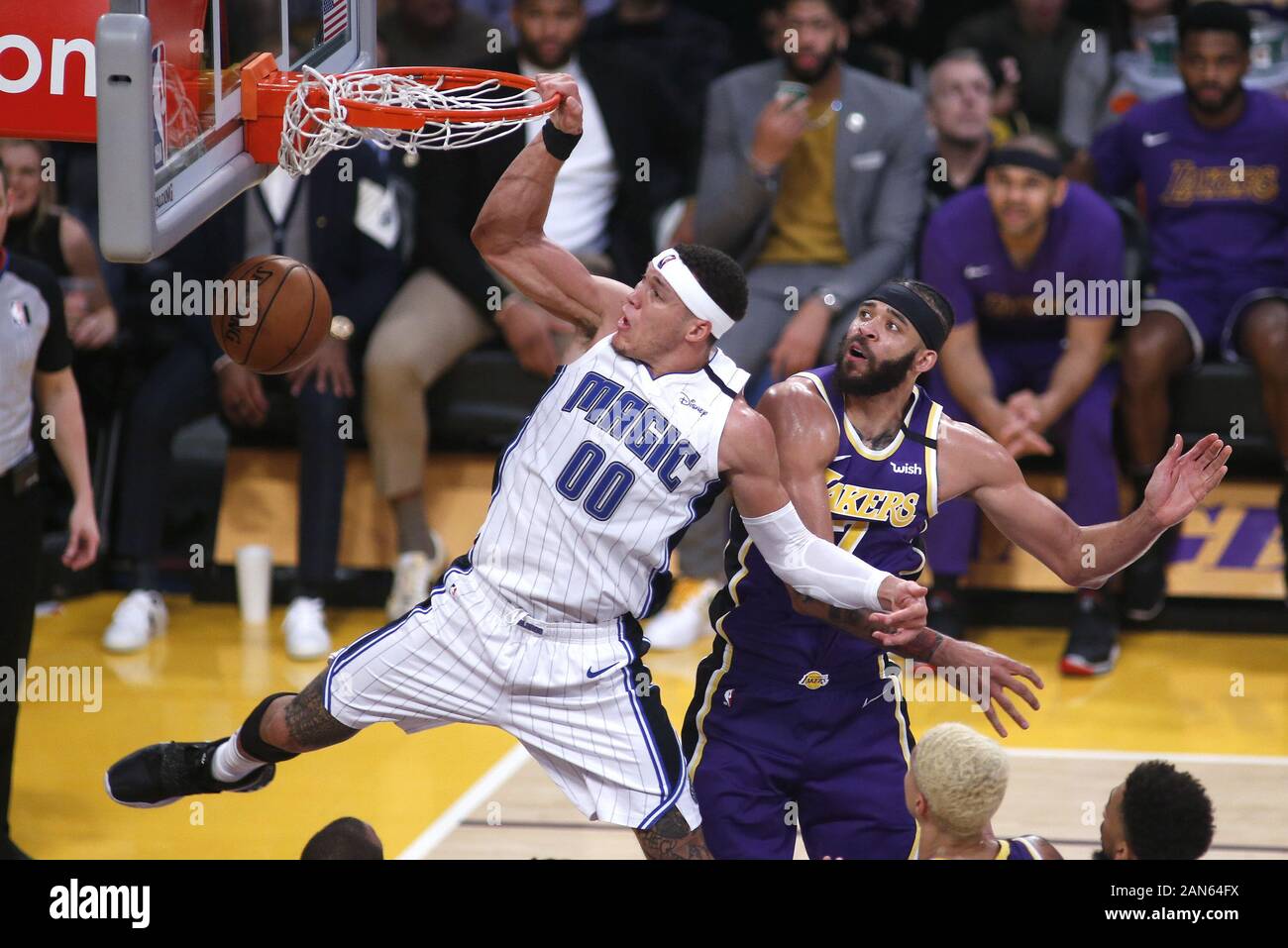 Photo: Dallas Mavericks Dwight Powell dunks past Los Angeles Lakers JaVale  McGee - LAP20191229815 