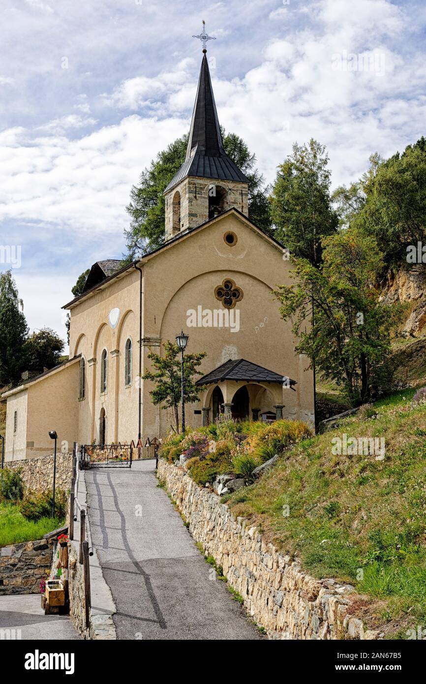 The parish church Sainte-Barbe in Chandolin, Val d'Annivers, Canton of Valais, Switzerland, Europe Stock Photo