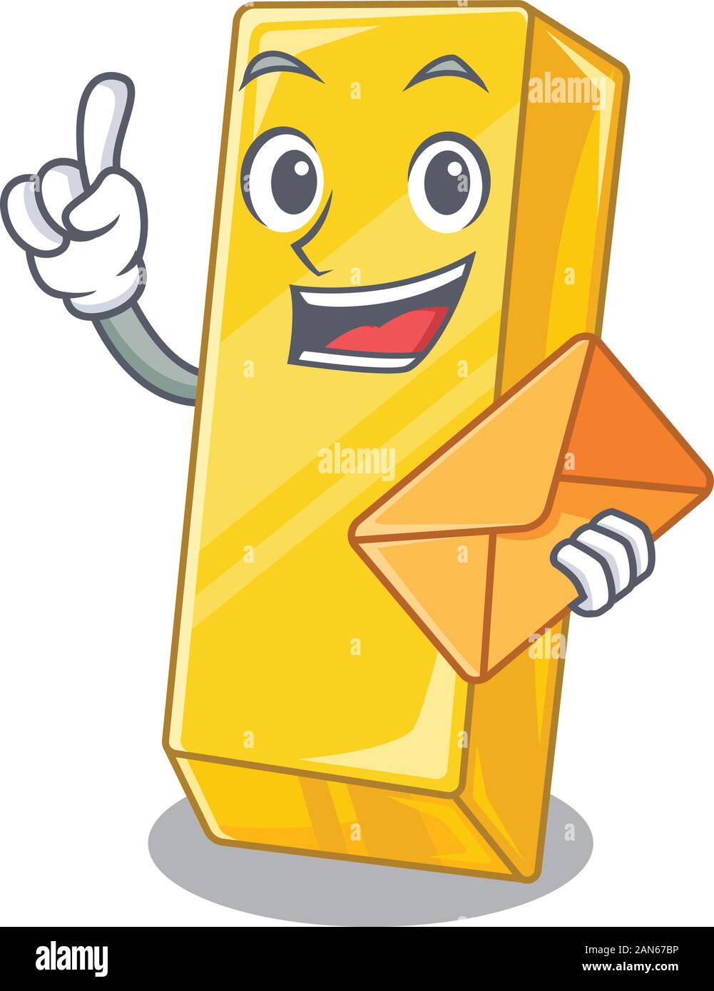 Cheerfully gold bar mascot design with envelope Stock Vector