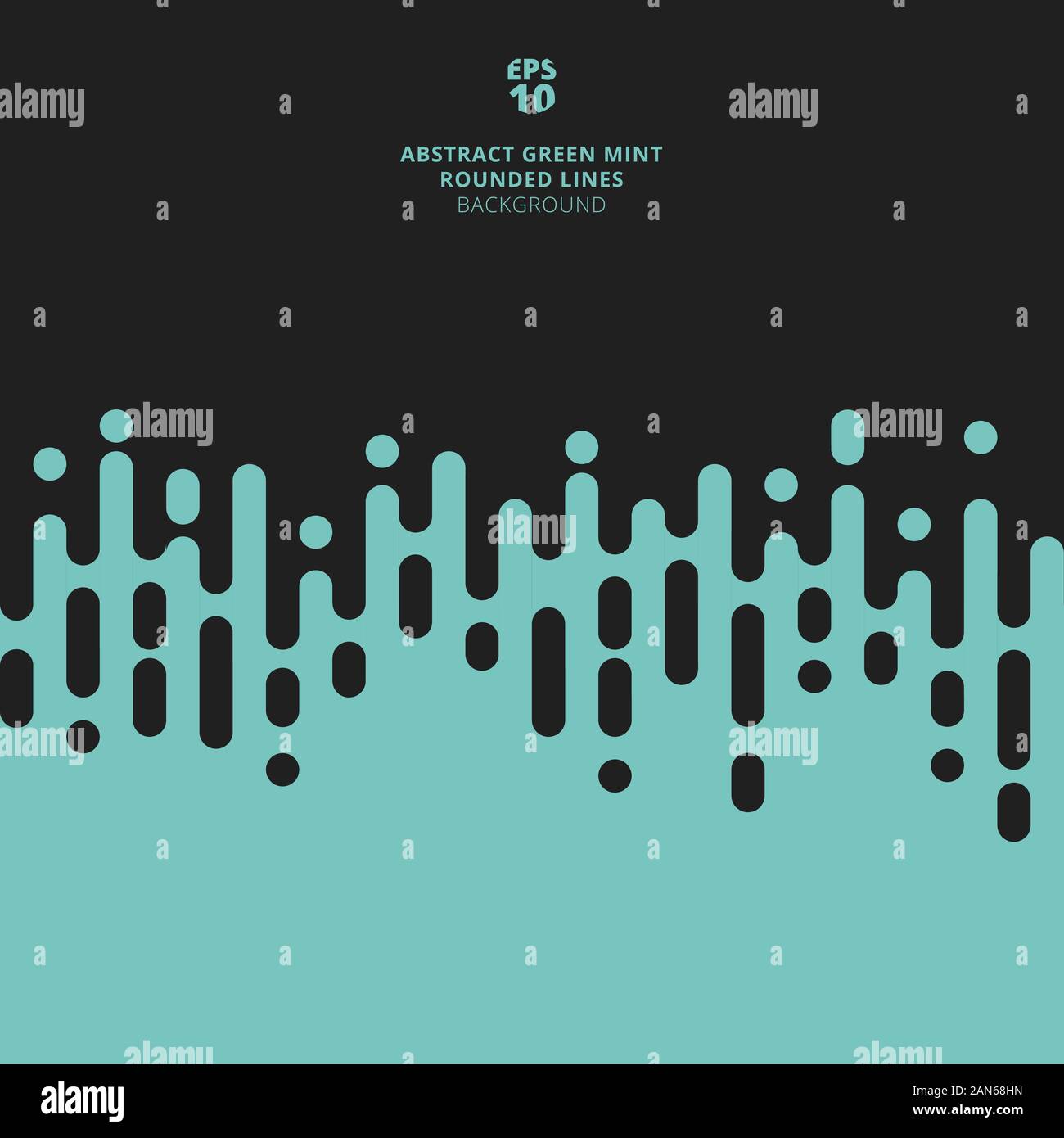 Abstract green mint color rounded lines halftone pattern black background. Vector Illustration Stock Vector