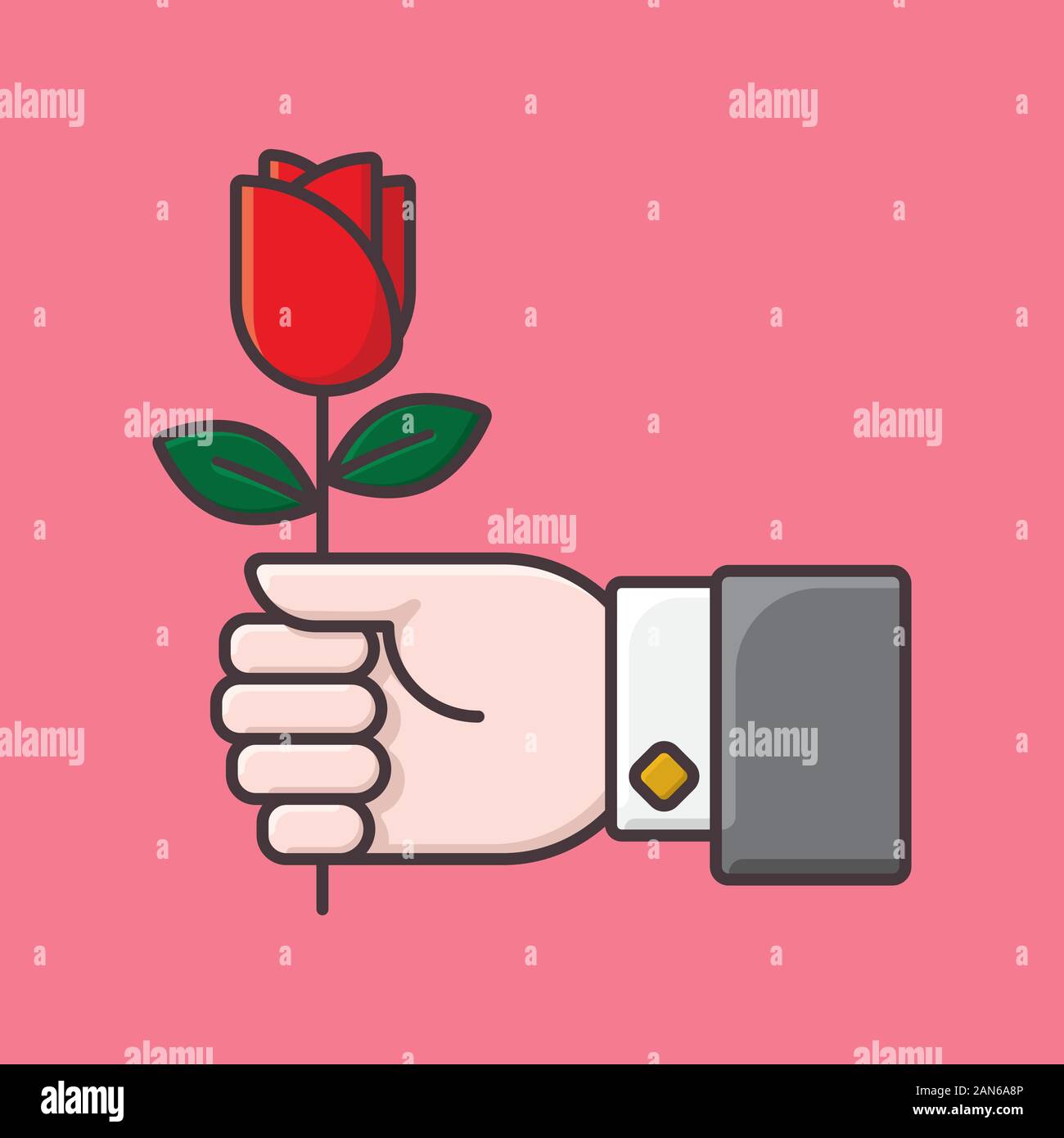 Hand giving rose flower vector illustration for Valentines Day. Love and romance  color symbol Stock Vector