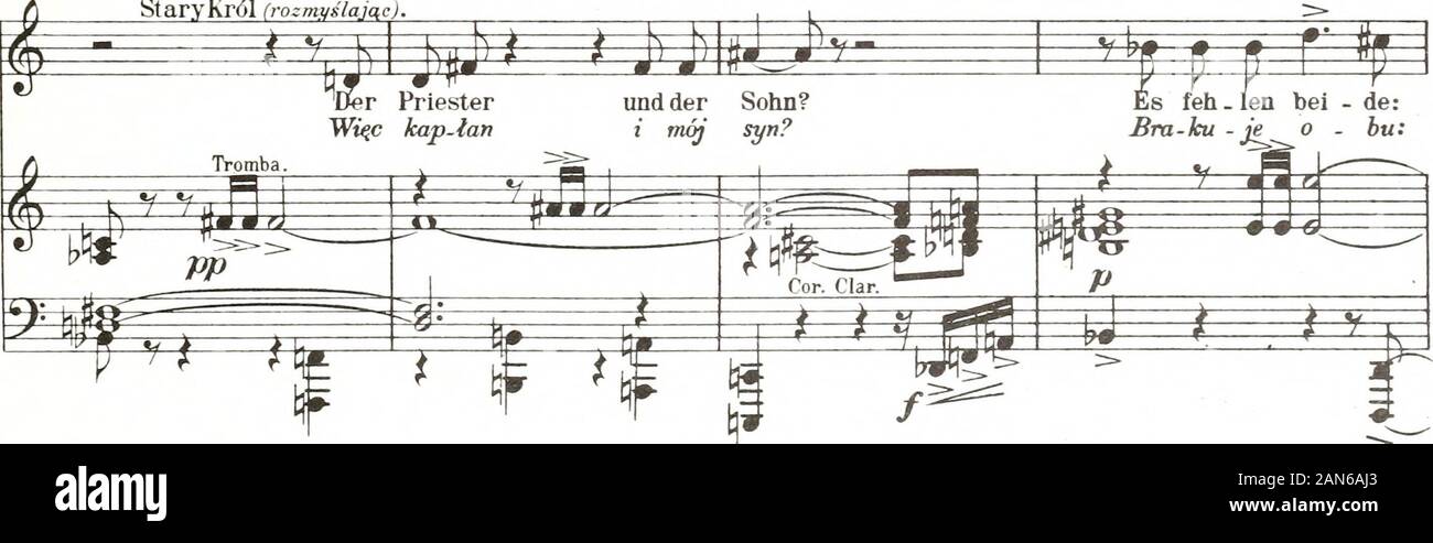 Hagith : Oper in einem Aufzug von Felix Dörmann : op25 . Ä JE:*^—       ^/^ /: 5^. ^ # P -Pag-- S 1 S ^r^ TT Der aUe Körnig (grübelnd)Stary Król (rozmy?laj?c).. U.E. 5912. 18 15 (zornig)(gniewnie) h h i) 1^ a.K.st.K. g und der he ä 4 Der jun - ge Schle - eherSo - wizdrzai tnto - dy nd der/ ten Stock Photo