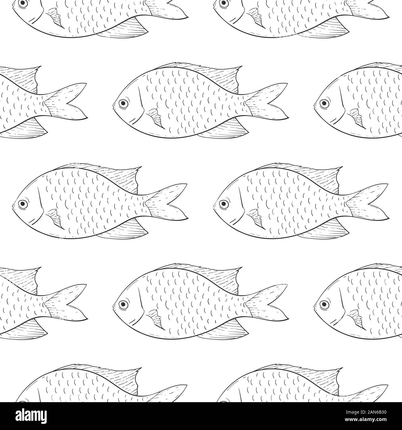 Fish. Black outline sketch. Seamless background Stock Vector Image
