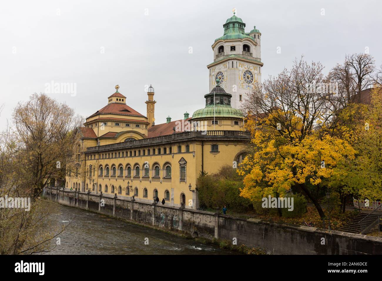 View on 'Müller'sches Volksbad'. Historical bathhouse in the center of Munich. Neo-baroque architecture located at the Isar river. Art nouveau style. Stock Photo