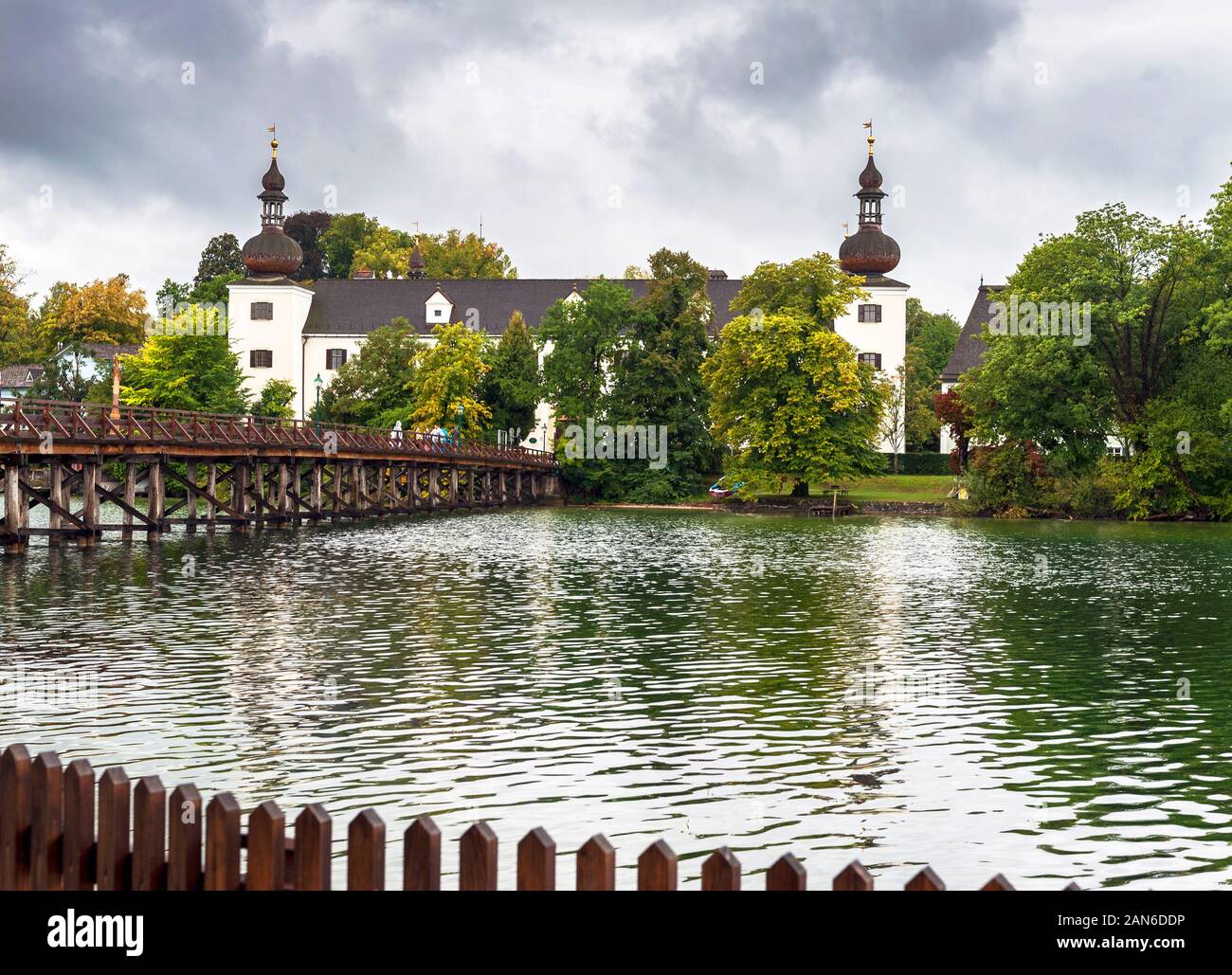 View on Traunsee church in Gmunden , Austria Stock Photo