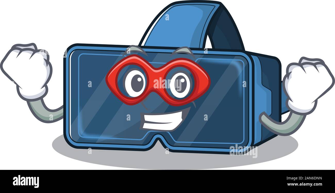 Smiley mascot of vr virtual reality dressed as a Super hero Stock