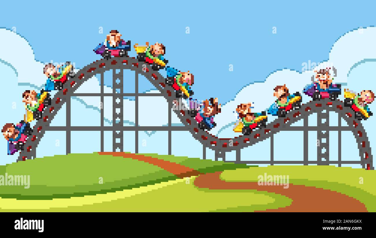 Scene with roller coaster ride in the park illustration Stock Vector