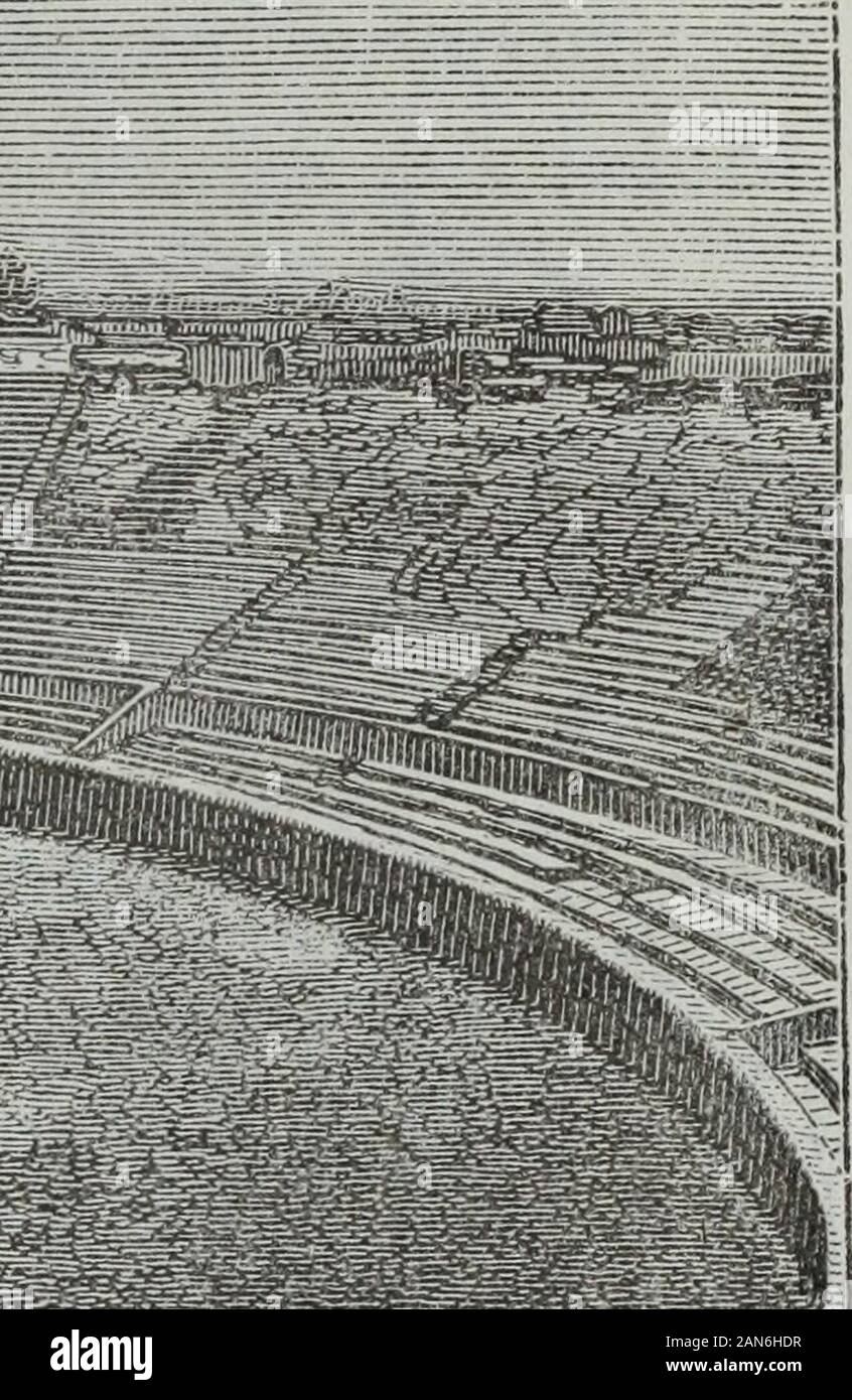 Descrizione di Pompeii . I duumviri G. Quinctio Valgo e M. Porcio, neprimor-clii della colonia sullana, fecero celebrare degiuochi inun area presso il muro orientale della città, ed a mag-giormente gratificare il popolo diedero quel luogo inperpetuo ai coloni, perchè vi si costruisse un Anfiteatro. Sembra che tale edificazione principiata non moltotempo dopo, fosse durata parecchi anni, poiché conti-nuava ancora nel 734, in cui davansi gli spettacoli nelForo, nè era terminata nel 747 ed oltre, quando i primimagistri del pago Augusto Felice Suburbano e sei duum-viri, per decreto dei decurioni, Stock Photo