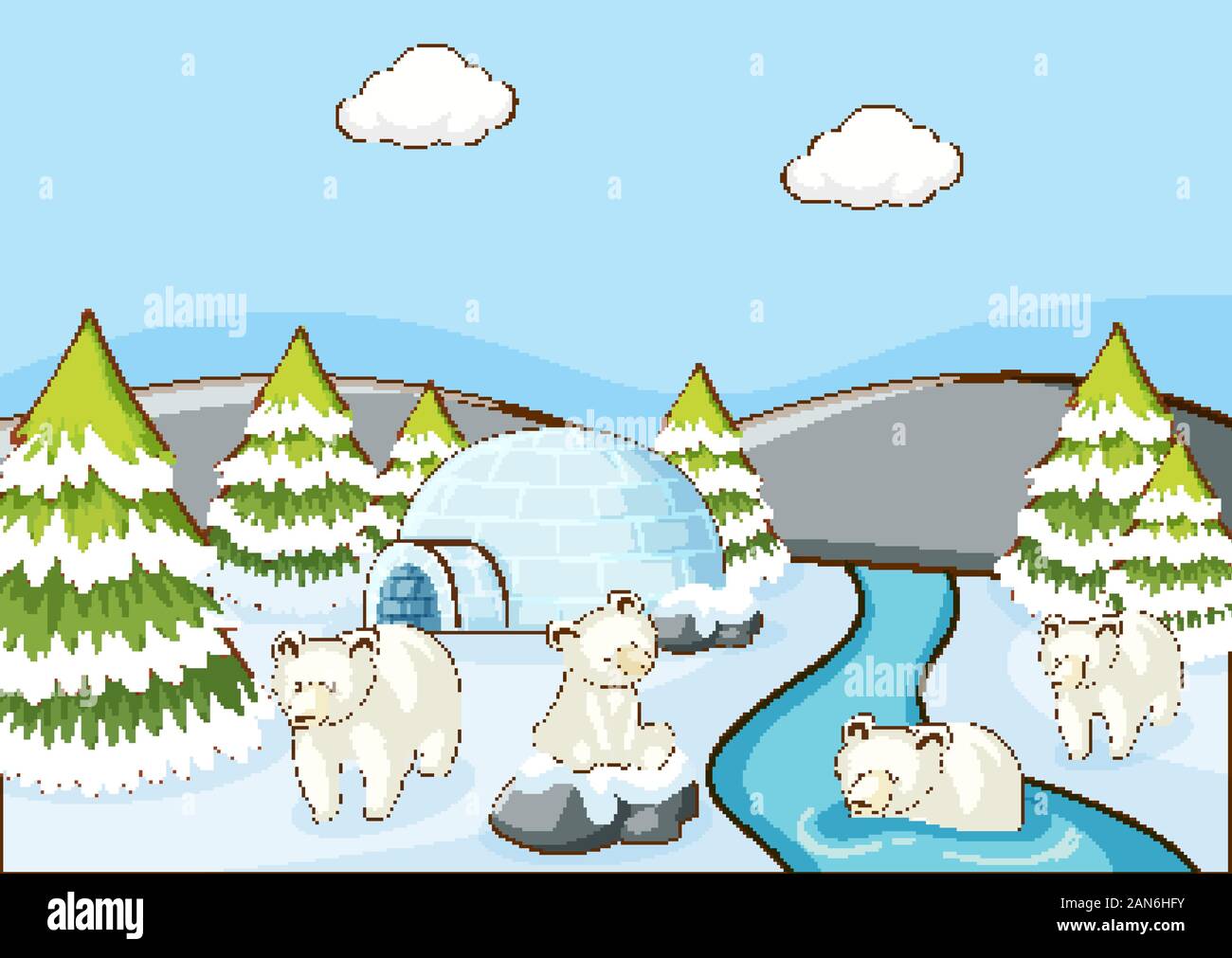 Scene with polar bears on snow mountain illustration Stock Vector Image ...