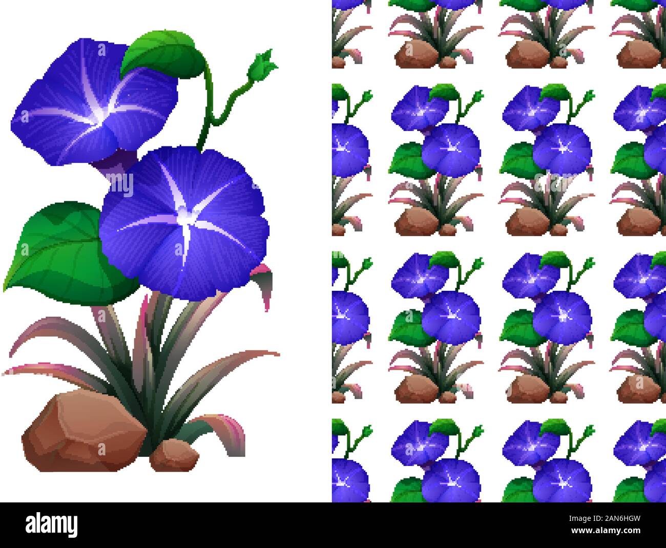 Seamless background design with blue morning glory flowers illustration ...