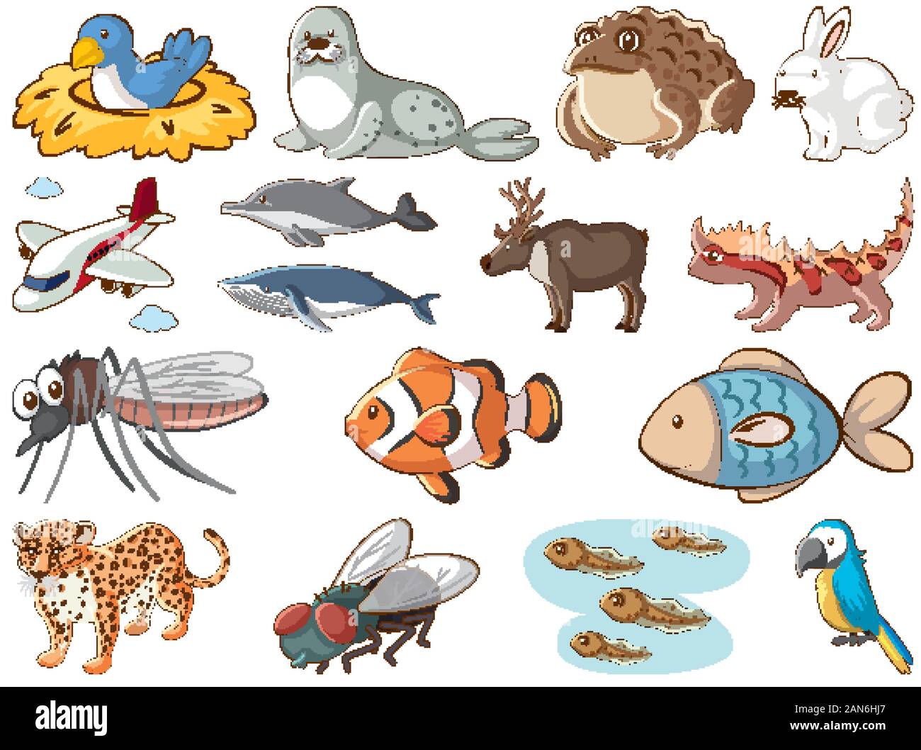 Large set of wildlife with many types of land and water animals illustration Stock Vector