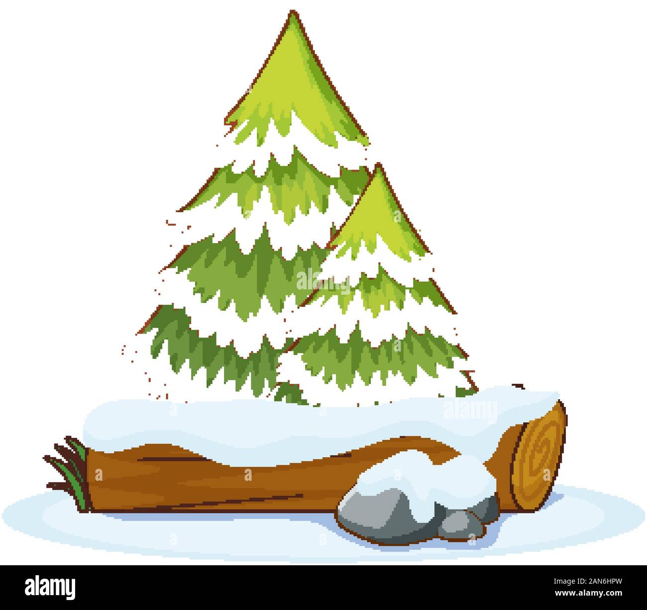 Snow on pine tree and log illustration Stock Vector Image & Art - Alamy